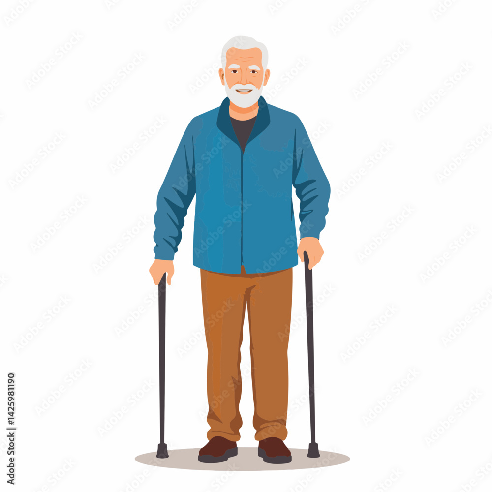 Elderly man smiling with walking poles, focused on independence Elderly man smiling with walking poles, focused on independence