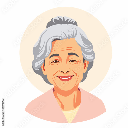 Elderly woman smiling with gentle expression, symbol of peace