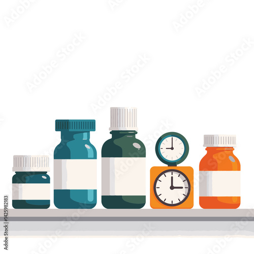 Assorted medicine bottles on pharmacy counter, symbolizing wellness