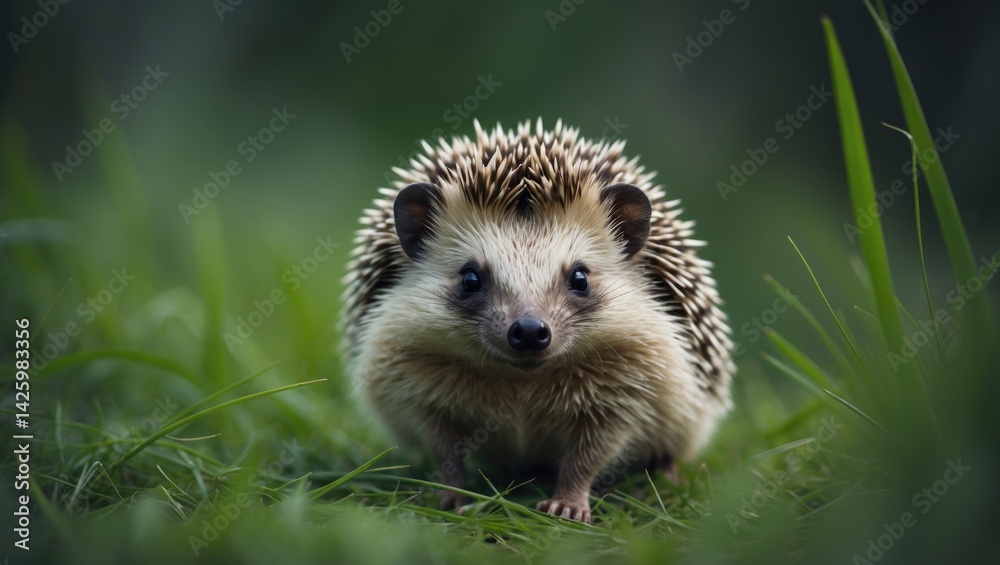 African Pygmy Hedgehog nestled in grassland African Pygmy Hedgehog nestled in grassland