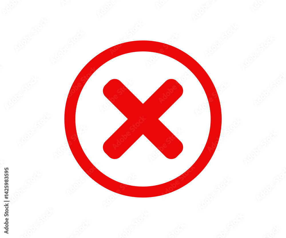 Red cross x mark icon. Red x symbol in circle shape. Rejection isolated sign illustration on transparent background. Red cross x mark icon. Red x symbol in circle shape. Rejection isolated sign illustration on transparent background.
