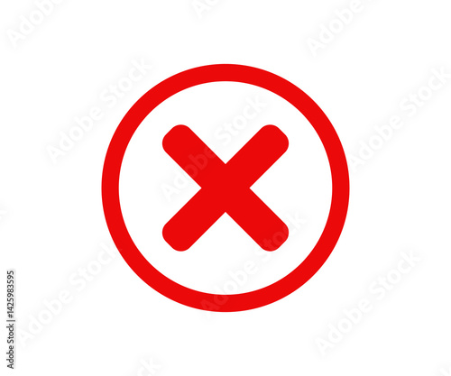 Red cross x mark icon. Red x symbol in circle shape. Rejection isolated sign  illustration on transparent background. 