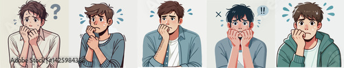 set vector people biting nails with anxious fear expression