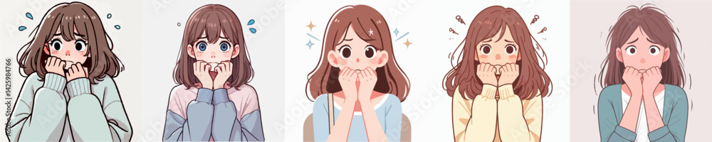 set vector people biting nails with anxious fear expression set vector people biting nails with anxious fear expression