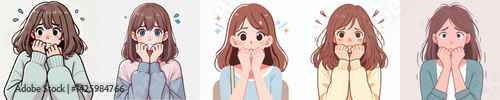 set vector people biting nails with anxious fear expression