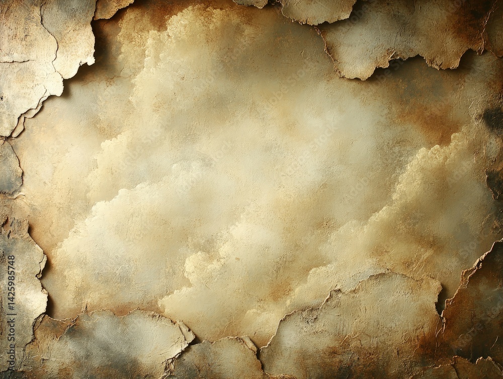 Fototapeta premium Abstract aged paper texture with torn edges and brown beige color palette.