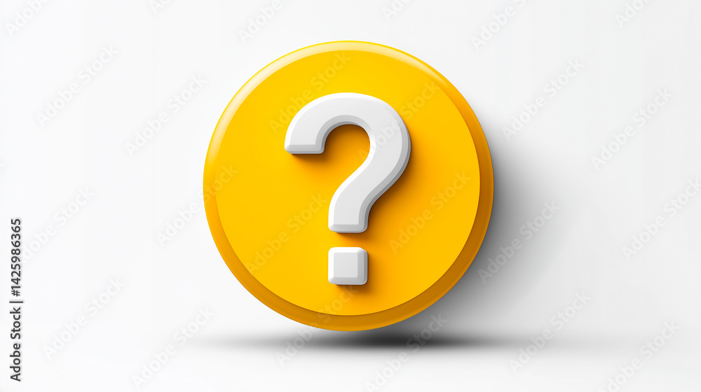 White question mark floating on a yellow circle button White question mark floating on a yellow circle button