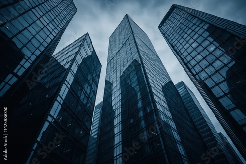 Wallpaper Mural A Dramatic View of Modern Skyscrapers Under a Moody Sky: An Exploration of Urban Architecture and Glass Facades in a Contemporary Cityscape. Torontodigital.ca