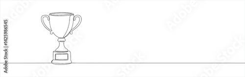 Trophy continuous one line drawing. Winner prize success achievement reward symbol. Vector illustration.