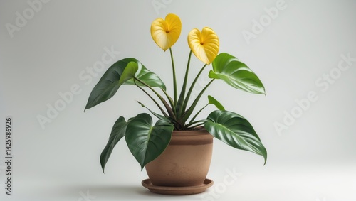 Potted Anthurium Plant with Green and White Flowers