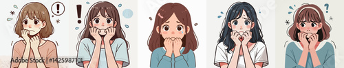 set vector people biting nails with anxious fear expression