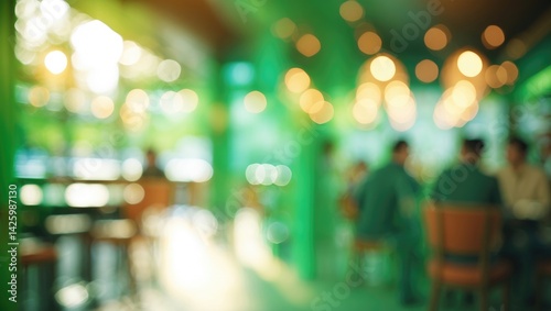 Obraz na płótnie Abstract blurred restaurant or cafe scene with green bokeh background w salonie