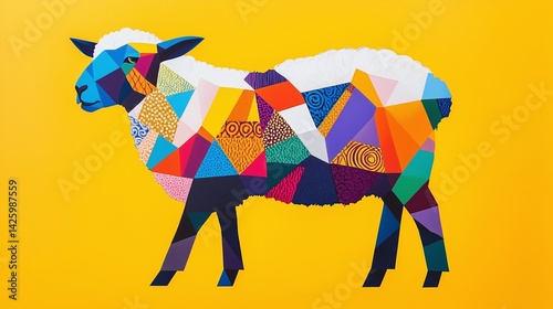Geometric sheep silhouette standing against vivid orange backdrop, representing contemporary digital art design