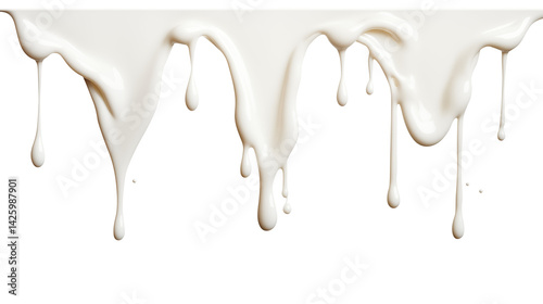 milk dripping isolated on transparent white background, clipping path