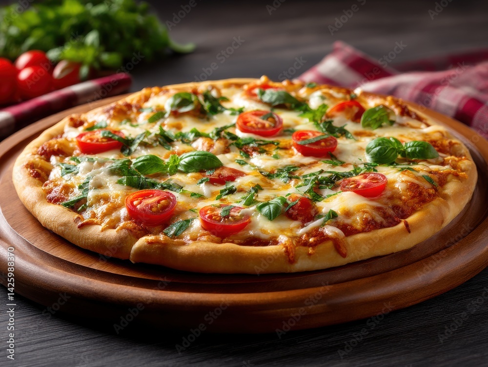 Delicious pizza with basil isolated on white background Delicious pizza with basil isolated on white background