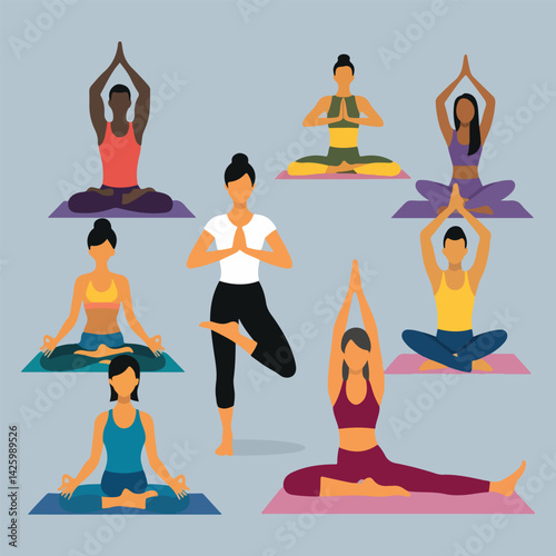 Solid Color Yoga Poses for International Yoga Day - Vector Design for Wellness, Meditation, Mindfulness, and Stress Relief