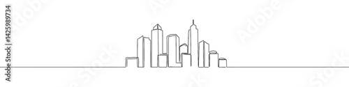 City skyline continuous one line drawing. Building symbol. Vector illustration.