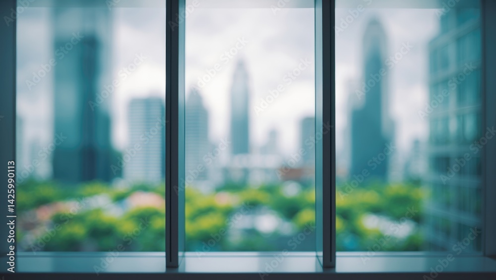 Fototapeta premium Abstract blurred background of glass window wall in office and hallway interior