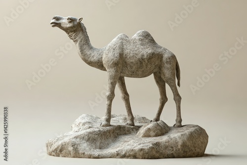 A detailed stone sculpture of a camel.