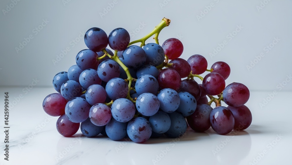 Fototapeta premium Blue wet grapes bunch with natural texture on white background for package design