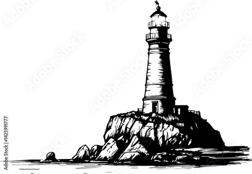 Lighthouse viewing party coastal beach illustration seaside artistic concept christmas in july theme