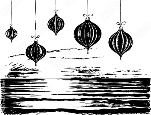 Christmas in july celebration beachfront digital festive environment aerial view whimsical concept