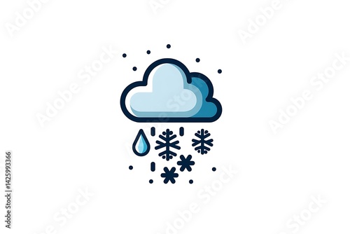 Simple precipitation icon, cloud with raindrops or snowflakes, minimalist style