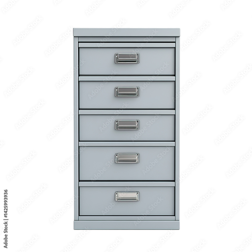 Gray filing cabinet with five drawers on transparent or white background Gray filing cabinet with five drawers on transparent or white background