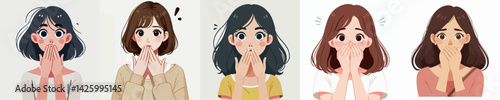 set vector people embarrassed with Hands covering cheeks
