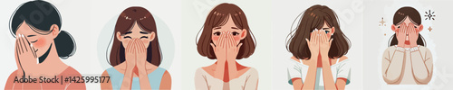 set vector people embarrassed with Hands covering cheeks