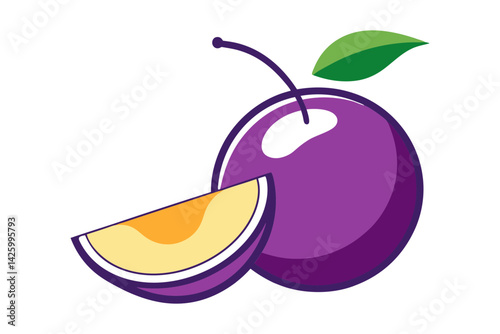 Plum Damson with Slice Vector Drawing