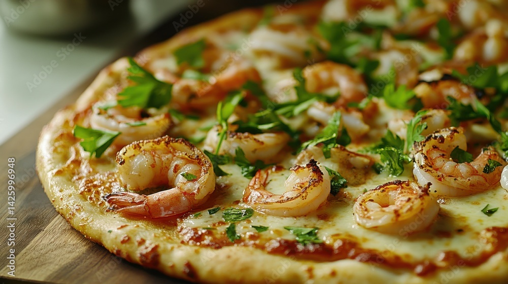 Seafood Pizza with Shrimp, Calamari, and Parsley. Seafood Pizza with Shrimp, Calamari, and Parsley.