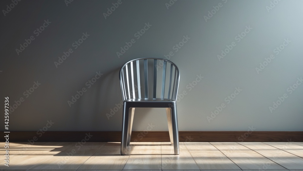 Aluminium or metal chair positioned against the wall