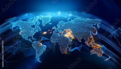 Digital World Map with Global Network Overlay ideal for research paper supporting graphics