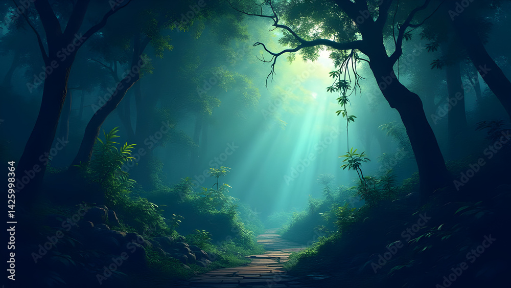 Obraz premium misty morning in the forest