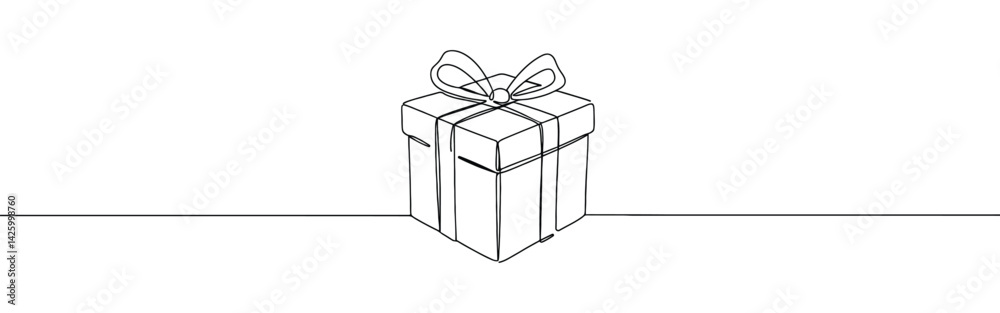 Obraz premium Present gift box continuous one line drawing. Surprise, presents symbol. Vector illustration.
