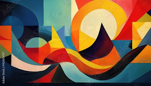 Obraz na płótnie Geometric Abstraction Symbolizing Financial Strength and Stability, Showcasing a Kaleidoscope of Bold Colors in an Interlocking Pattern, Emanating Confidence and Resilience. w salonie