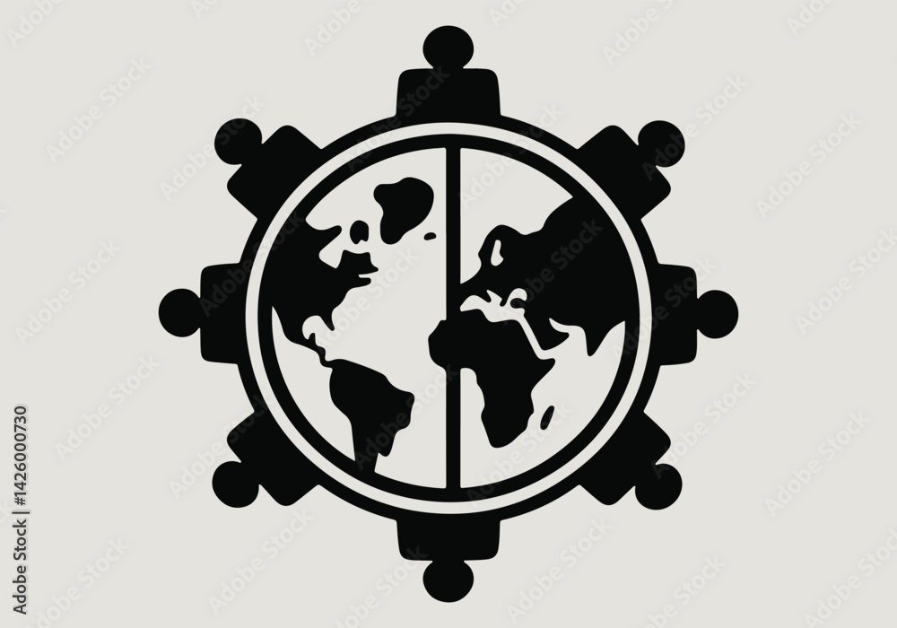 Fototapeta premium Refugee Support & Awareness - Solid Color Vector Illustration for World Refugee Day, Global Crisis, Human Rights, Empathy, Safe Haven, Journey Symbolism