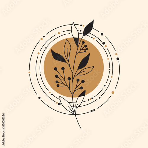 Celestial moon and abstract botanical branches.