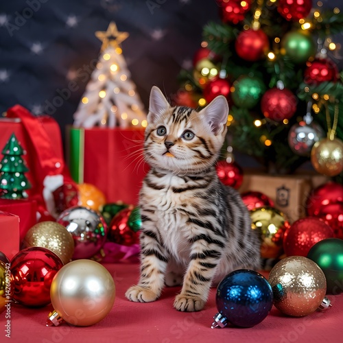 cat with christmas tree