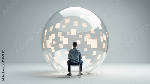 Information Bubble Concept: Person Surrounded by Echo Chamber of Biased Social Media Content