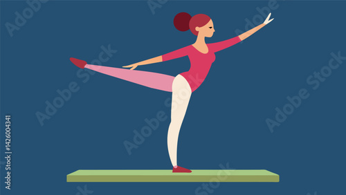 A gymnast balancing on one hand on the balance beam her body curving elegantly in an arabesque.. Vector illustration
