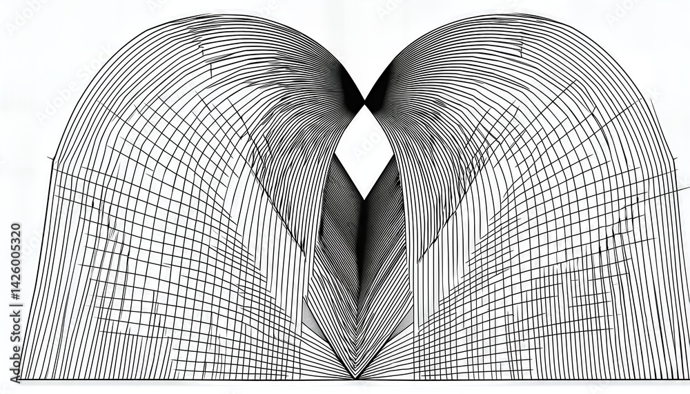 Intricate Black Line Art of Folding Paper Marks, Precision Detailing from a Laser Printer on A Paper Showcasing a Minimalistic yet Complex Design, Expressing Sophistication and Elegance in Black
