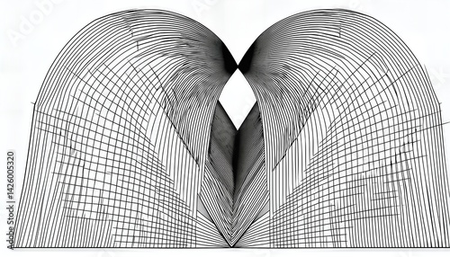 Intricate Black Line Art of Folding Paper Marks, Precision Detailing from a Laser Printer on A Paper Showcasing a Minimalistic yet Complex Design, Expressing Sophistication and Elegance in Black