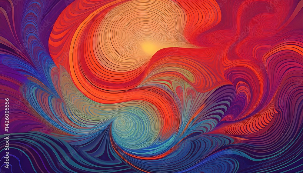 Vibrant Geometric Abstraction A Kaleidoscope of Colors and Textures Swirling in a Captivating Graphic Landscape, Evoking Emotions of Mystery and Enigma.