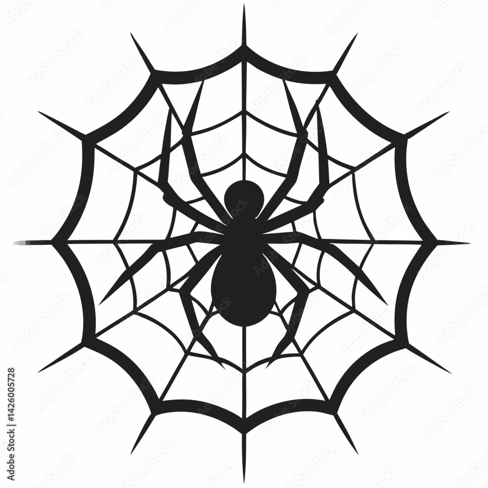 Fototapeta premium Spider Web Vector With Spider, Black silhouette