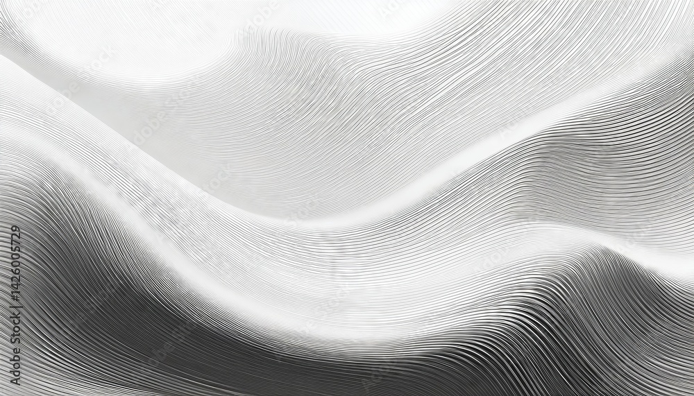 Striking Geometric Abstraction Monochromatic Minimalist White Paper Showcases Intricate Line Formations Reminiscent of Oceanic Undulations, Embracing Zen and Tranquility.