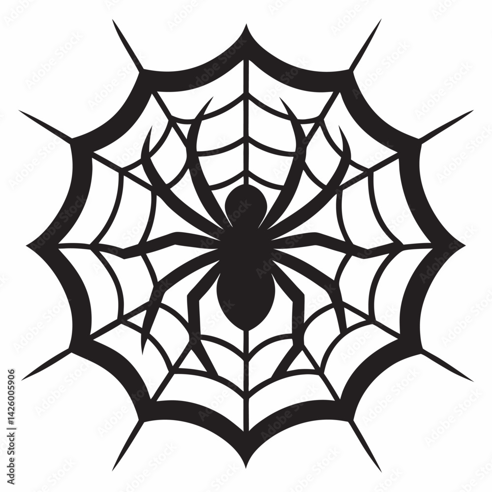 Fototapeta premium Spider Web Vector With Spider, Black silhouette