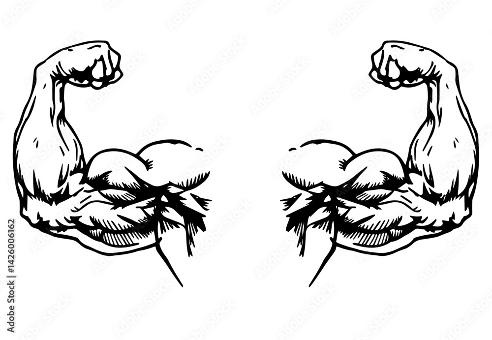 Muscular hands arms of strong man bodybuilder sketch engraving vector illustration Muscular hands arms of strong man bodybuilder sketch engraving vector illustration