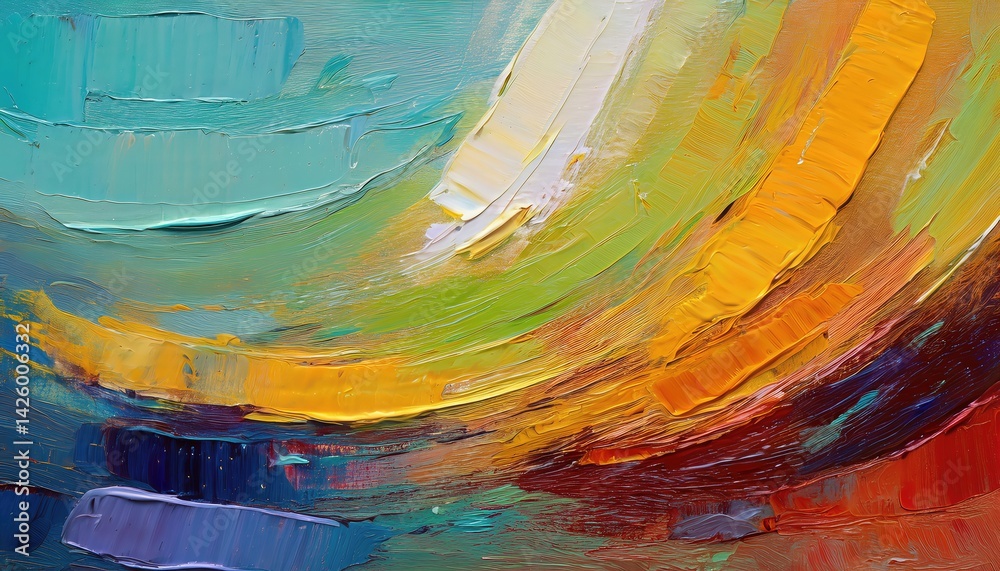 Vibrant Textural Abstraction Swirling Colorful Brushstrokes, Evoking Emotions on a Painted Canvas Fragment, Capturing the Essence of Modern Artistic Expression.